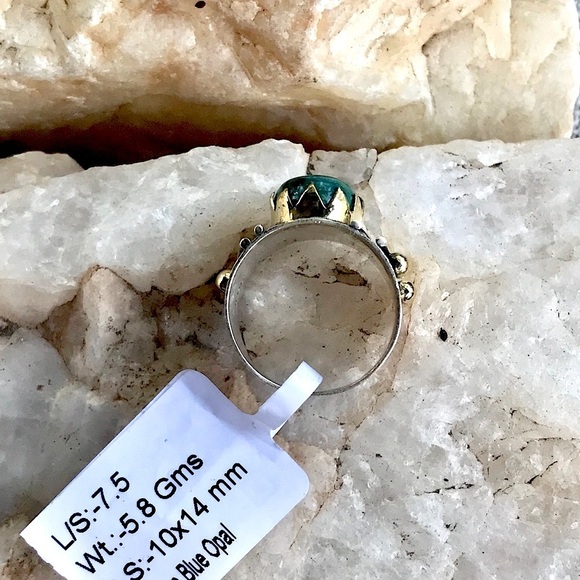 PERUVIAN OPAL two tone 925 sterling band 7.5 - Picture 5 of 7